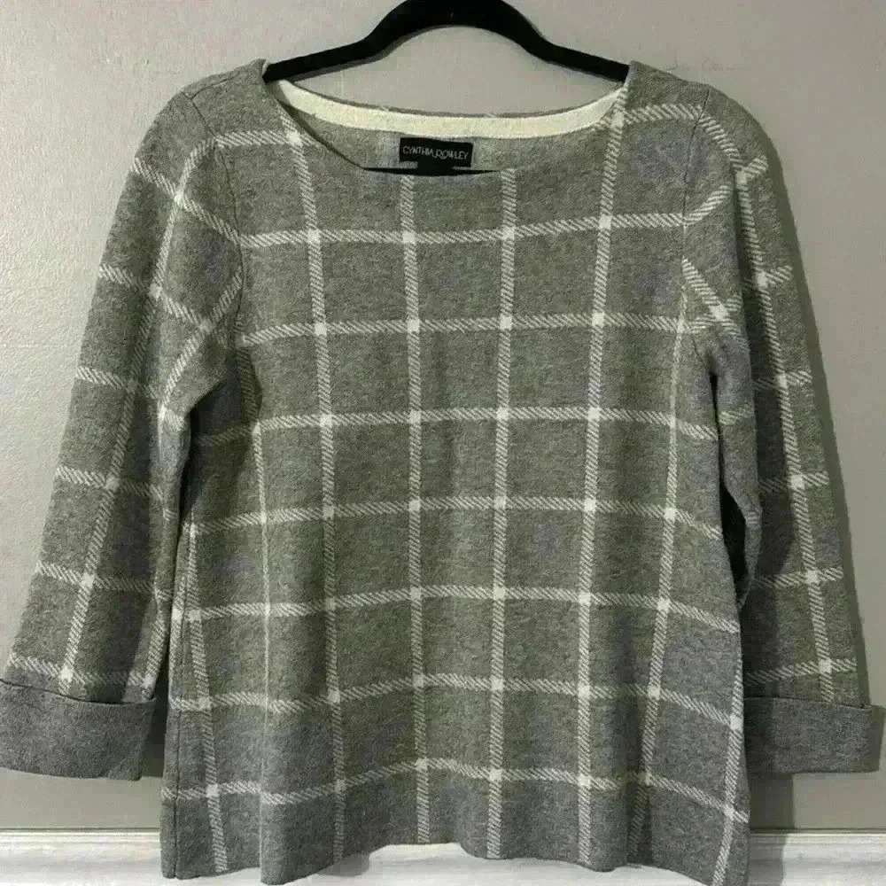 Cynthia Rowley Window Pane Cuffed Sleeve Sweater size M